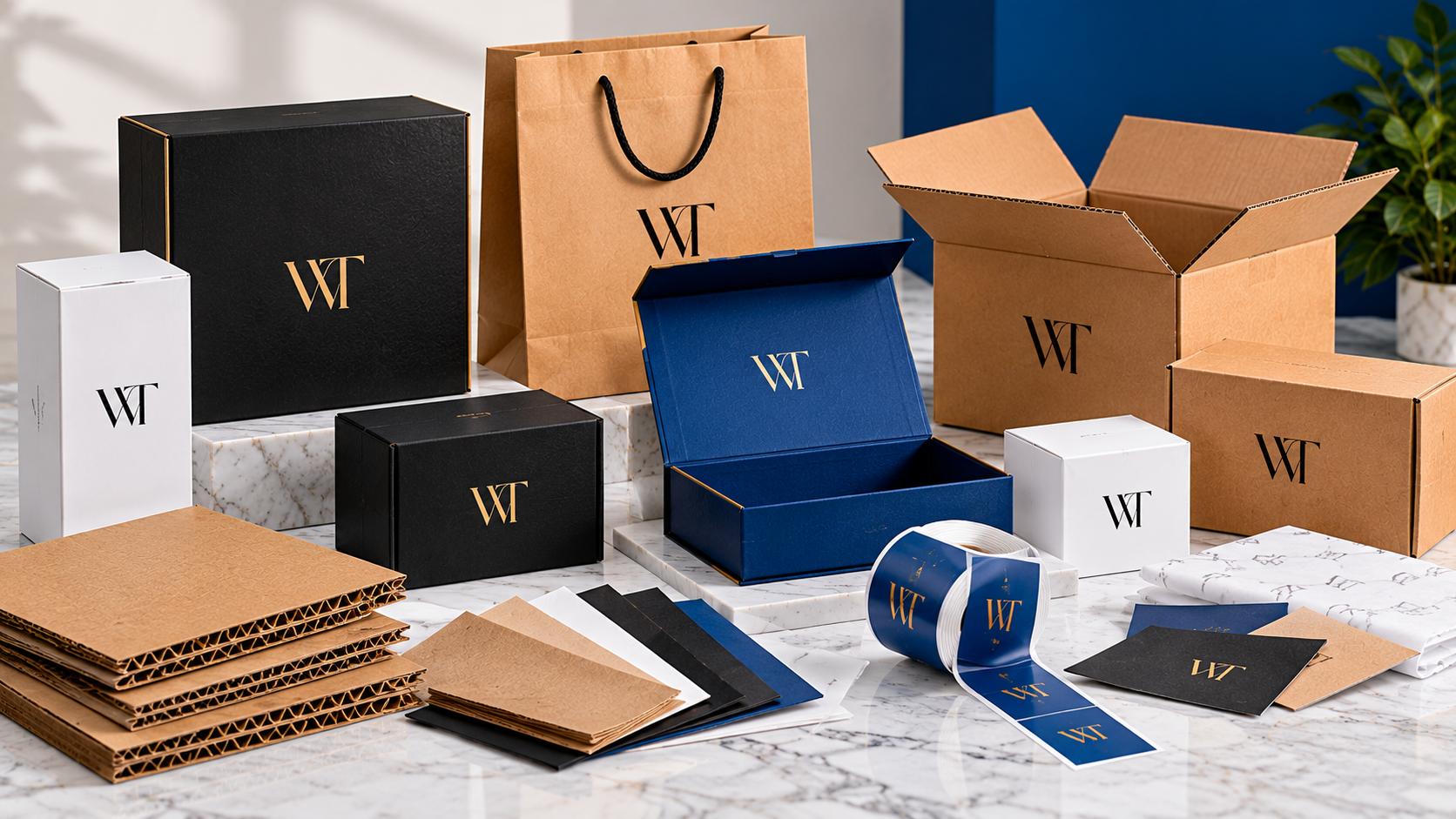 Custom packaging materials including corrugated cardboard, rigid boxes, kraft bags and printed labels affecting packaging cost
