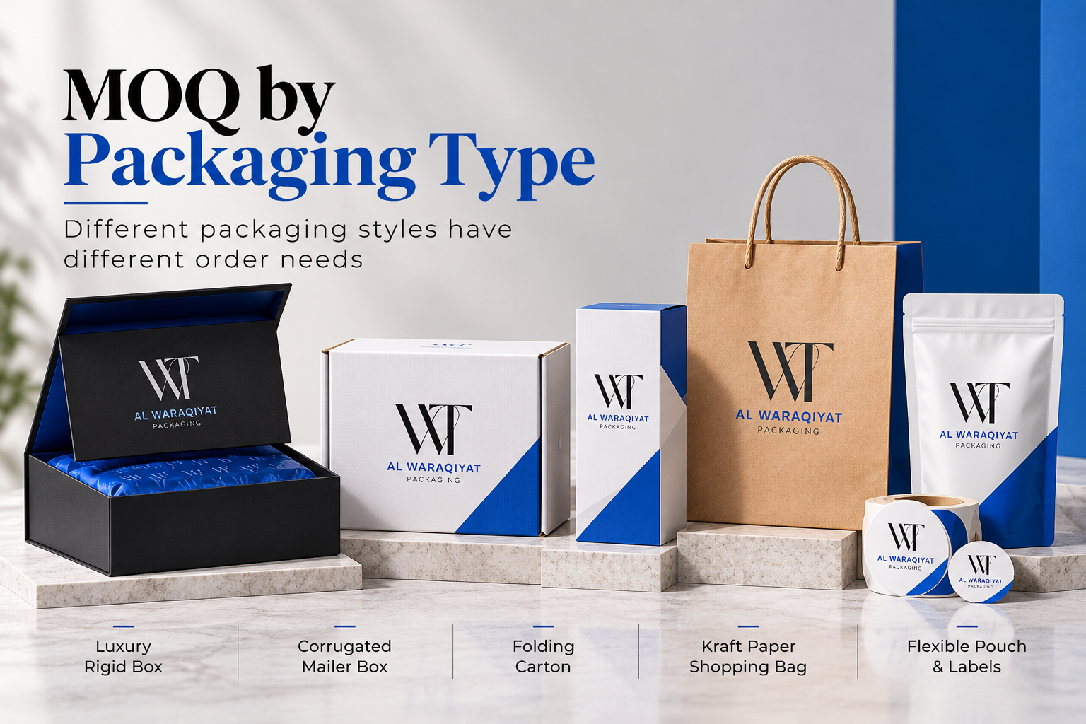 Rigid, corrugated and folding packaging box types