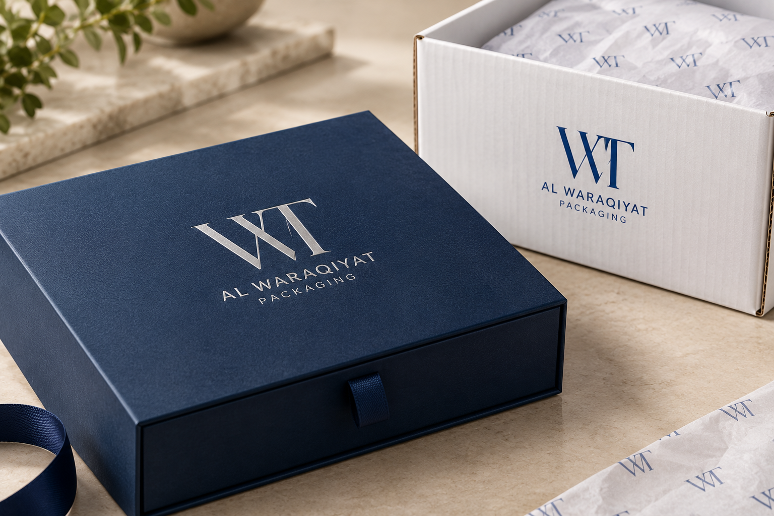 Custom branded rigid gift box and printed corrugated mailer with premium finishing